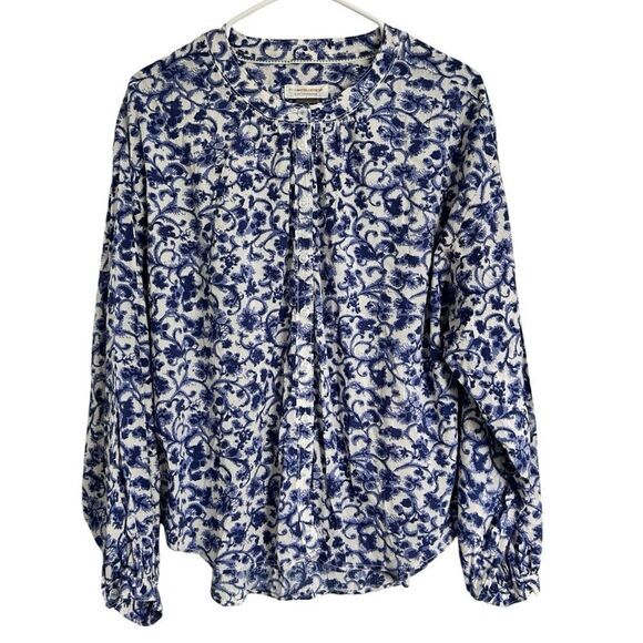 Pilcro by Anthropologie floral band collar blouse size small white/Blue - Picture 1 of 9